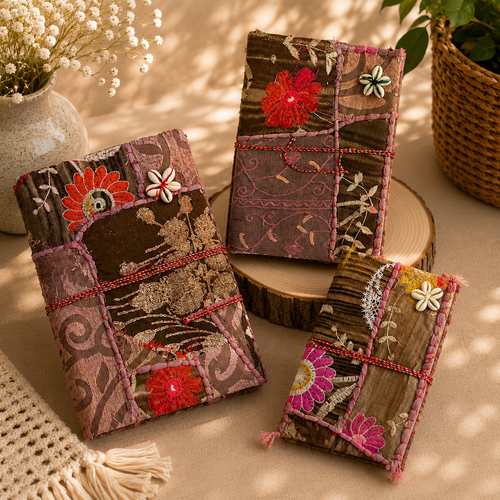 Vintage Sari Patchwork Handmade Journal, Embroidered Indian Fabric Diary, Boho Recycled Textile Notebook, Artisan Journal Gift