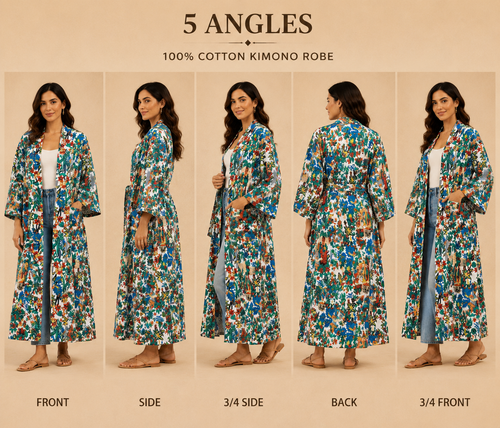 Handmade Cotton Kimono Robe for Women | White Floral Boho Long Kimono | Lightweight Cotton Beach Cover Up | Free Size
