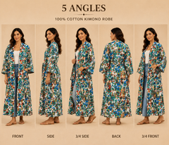 Handmade Cotton Kimono Robe for Women | White Floral Boho Long Kimono | Lightweight Cotton Beach Cover Up | Free Size