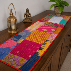 Vintage Kantha Patchwork Table Runner – Handmade Quilted Cotton Dining Table Decor