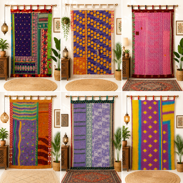 Purple Kantha Patchwork Curtain, Vintage Recycled Sari Door Curtain, Handmade Boho Window Panel, Colorful Indian Tapestry, Assorted Decor