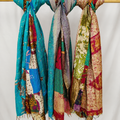 Set Of 5 Multicolor Vintage Patchwork Kantha Silk Scarves