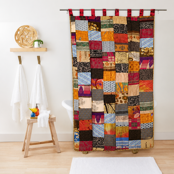 Vintage Recycled Silk Saree Patchwork Curtain