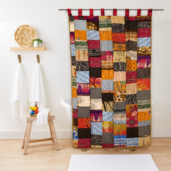 Vintage Recycled Silk Saree Patchwork Curtain