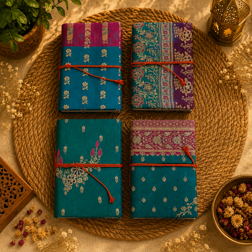 Handmade Indian Silk Brocade Journal, Vintage Sari Fabric Notebook 5 Pcs, Traditional Recycled Textile Diary, Boho Writing Journal, Unique Gift