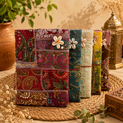 Vintage Embroidered Patchwork Journal, Handmade Recycled Fabric Notebook 5 Pcs, Boho Indian Diary, Artisan Writing Journal, Unique Gift