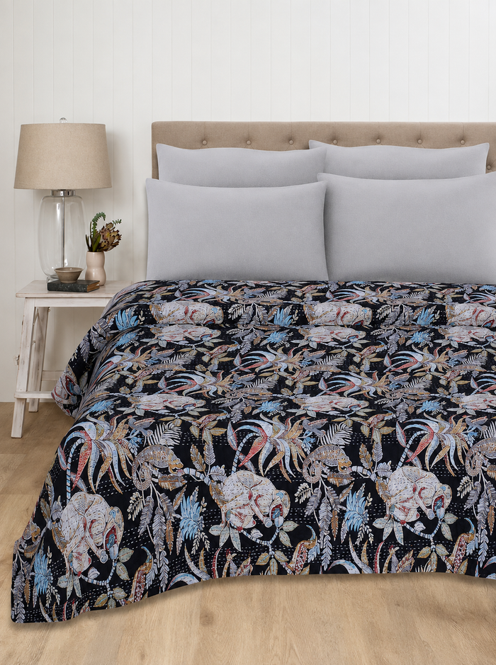 Black Quilt Kantha Blanket Indian Handmade Bedsheets