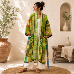 Patchwork Bath Robe | Vintage Kantha Cotton Kimono | Cotton Robe | Night Wear Suit | Long Cotton Robe (13 Colour Option Available)