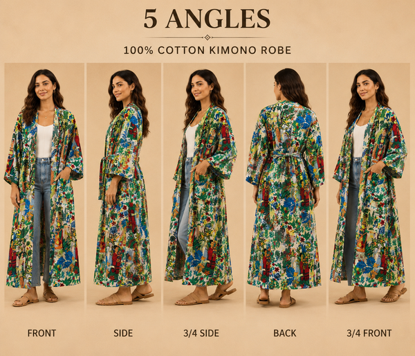 Handmade Cotton Kimono Robe for Women | Boho Long Cotton Kimono | Floral Lightweight Beach Cover Up | Resort Wear | Free Size