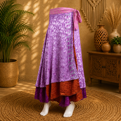 Vintage Purple Wrap Skirt for Women | Handmade Upcycled Sari Maxi Skirt | Adjustable Tie Waist | Boho Festival Beach Skirt | Sustainable Clothing