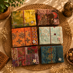 Vintage Embroidered Patchwork Journal, Handmade Recycled Fabric Notebook 5 Pcs, Boho Indian Diary, Artisan Writing Journal, Unique Gift