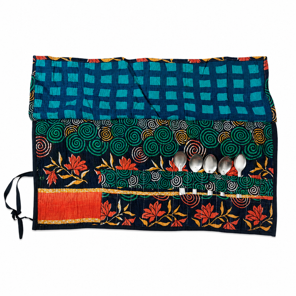 Indian Handmade Kantha Cotton Cutlery Warp Pouch