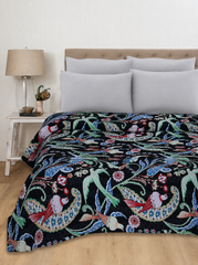 Navy Blue Bird Print Bohemian Quilt Bedding