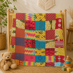 100% Cotton Handmade Kantha Throw Baby Quilt