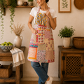 Vintage Kantha Patchwork Apron 1 Pc, Handmade Cotton Cooking Apron, Boho Recycled Sari Kitchen Apron, Indian Quilted Craft Apron