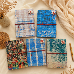 Vintage Kantha Fabric Journal, Handmade Recycled Cotton Notebook 5 Pcs, Patchwork Diary, Boho Writing Journal, Unique Indian Textile Gift