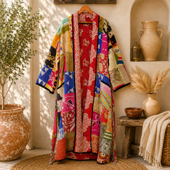 Assorted Vintage Kantha Cotton Patchwork Kimono Long Robe