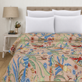 Beige Bird Bedspread Handmade 100% Cotton Quilt