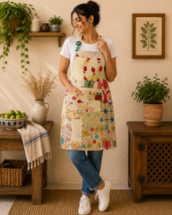 Vintage Kantha Patchwork Apron 1 Pc, Handmade Cotton Cooking Apron, Boho Indian Kitchen Apron, Recycled Sari Adjustable Apron with Pocket