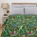 Green Bird Print Handmade Kantha King Quilt