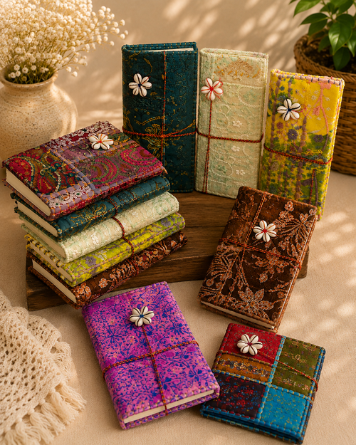 Vintage Sari Patchwork Handmade Journal, Embroidered Fabric Diary, Boho Indian Notebook, Recycled Textile Journal, Artisan Gift