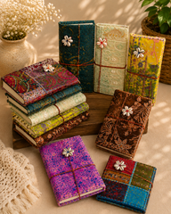 Vintage Sari Patchwork Handmade Journal, Embroidered Fabric Diary, Boho Indian Notebook, Recycled Textile Journal, Artisan Gift