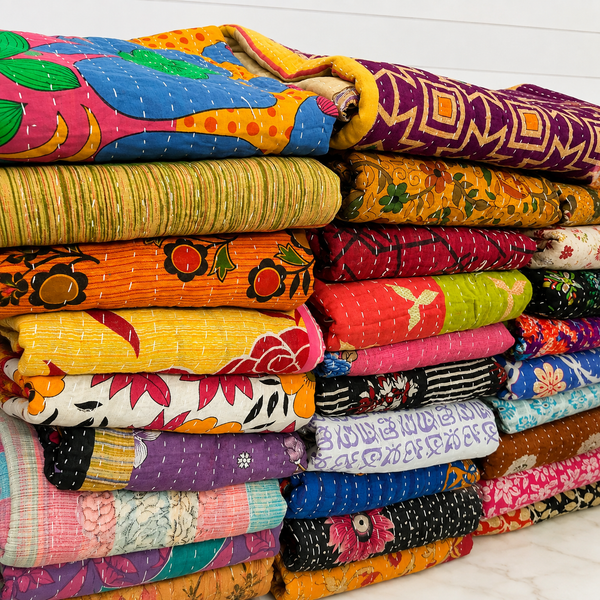 Vintage Kantha Quilt, Handmade Indian Cotton Throw, Reversible Sari Bedspread, Colorful Boho Blanket, Patchwork Kantha Bedding