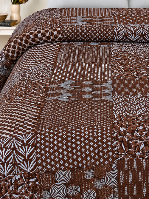 Red Indigo Print Boho Quilt King Queen Size Quilt
