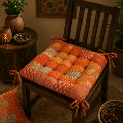 Vintage Orange Patchwork Chair Pad handmade Soft chair pad  Cushion Pad Seat Pad 15x15 Inch 1 Pcs