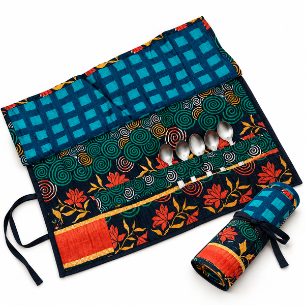 Indian Handmade Kantha Cotton Cutlery Warp Pouch