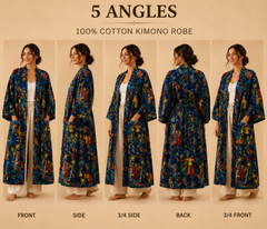 Handmade Cotton Kimono Robe for Women | Navy Blue Boho Long Kimono | Floral Cotton Beach Cover Up | Resort Wear | Free Size