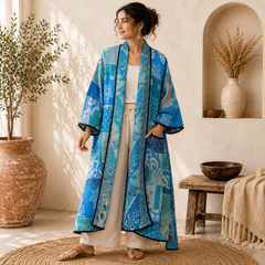 Patchwork Bath Robe | Vintage Kantha Cotton Kimono | Cotton Robe | Night Wear Suit | Long Cotton Robe (13 Colour Option Available)