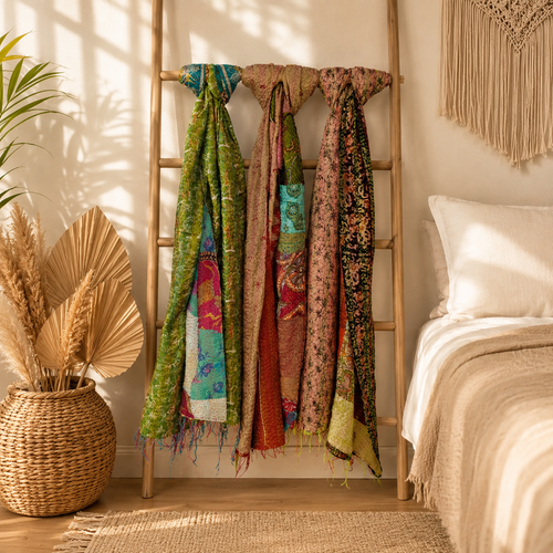 Multicolor Reversible Patchwork Silk Kantha Stich 5 Pcs