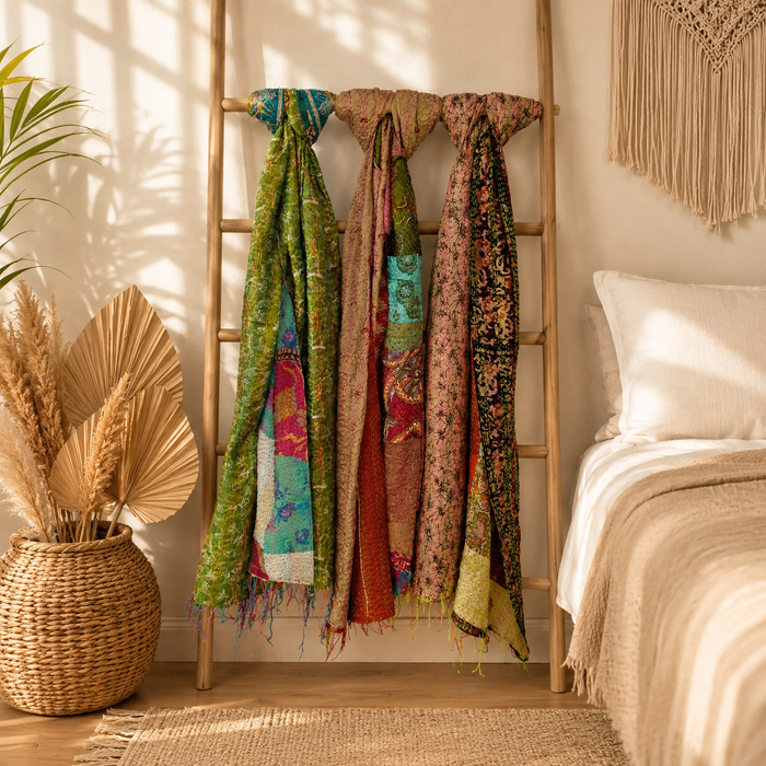 Multicolor Reversible Patchwork Silk Kantha Stich 5 Pcs