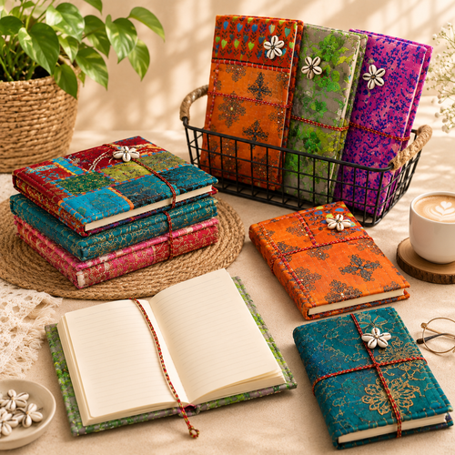 Vintage Sari Patchwork Handmade Journal, Embroidered Fabric Diary, Boho Indian Notebook, Recycled Textile Journal, Unique Artisan Gift