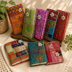 Vintage Sari Patchwork Handmade Journal, Embroidered Fabric Diary, Boho Indian Notebook, Recycled Textile Journal, Unique Artisan Gift