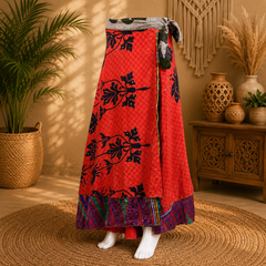 Vintage Silk Sari Wrap Skirt for Women | Handmade Upcycled Sari Maxi Skirt | Adjustable Tie Waist | Boho Beach Festival Skirt | Sustainable Clothing