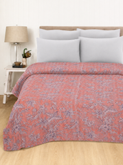 Vintage Kantha Block Print Floral Red Cotton Quilt