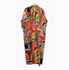 Handmade Cotton Patchwork Kimono Robe | Boho Lightweight Dressing Gown | Women's Colorful Cotton Kimono with Belt
