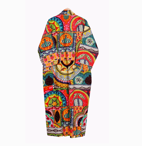 Handmade Cotton Patchwork Kimono Robe | Boho Lightweight Dressing Gown | Women's Colorful Cotton Kimono with Belt
