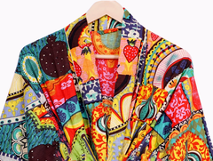 Handmade Cotton Patchwork Kimono Robe | Boho Lightweight Dressing Gown | Women's Colorful Cotton Kimono with Belt