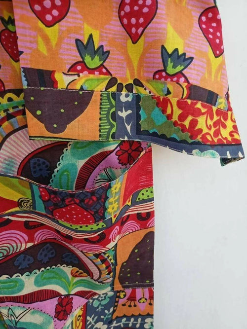 Handmade Cotton Patchwork Kimono Robe | Boho Lightweight Dressing Gown | Women's Colorful Cotton Kimono with Belt