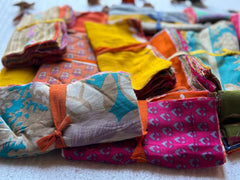Vintage Multicolor Cotton Saree Scraps – Authentic Upcycled Fabric for Creative Projects