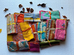 Vintage Multicolor Cotton Saree Scraps – Authentic Upcycled Fabric for Creative Projects
