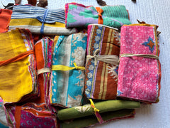 Vintage Multicolor Cotton Saree Scraps – Authentic Upcycled Fabric for Creative Projects