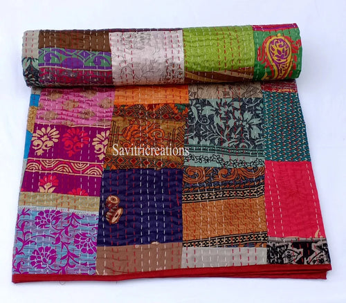 Handmade Soft Fabric Silk Purple Patchwork Queen Quilt