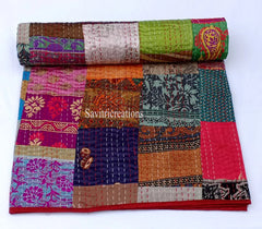 Handmade Soft Fabric Silk Purple Patchwork Queen Quilt