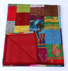 Handmade Soft Fabric Silk Purple Patchwork Queen Quilt