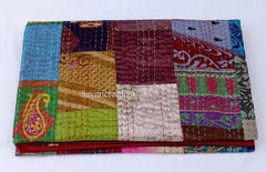 Handmade Soft Fabric Silk Purple Patchwork Queen Quilt