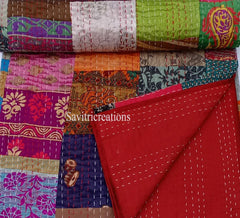 Handmade Soft Fabric Silk Purple Patchwork Queen Quilt